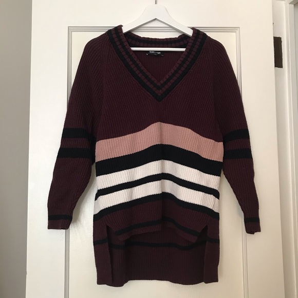 Express Deep V Neck Oversized Tunic Sweater - Picture 2 of 6